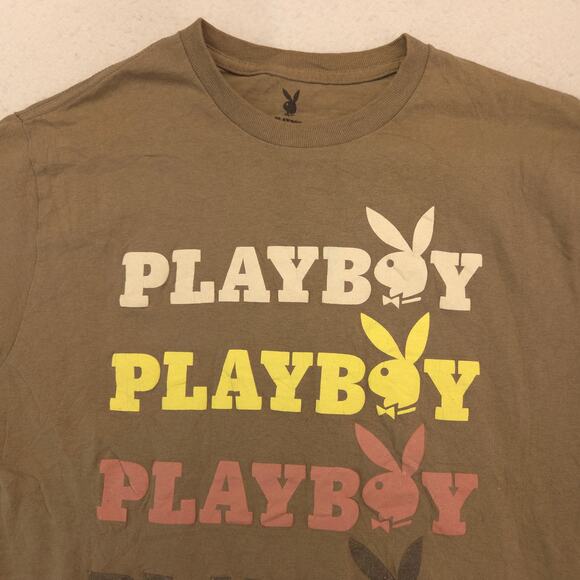 Playboy Graphic Casual Short Sleeve Crew Neck T Shirt Mens Size Medium M Brown - Picture 1 of 9